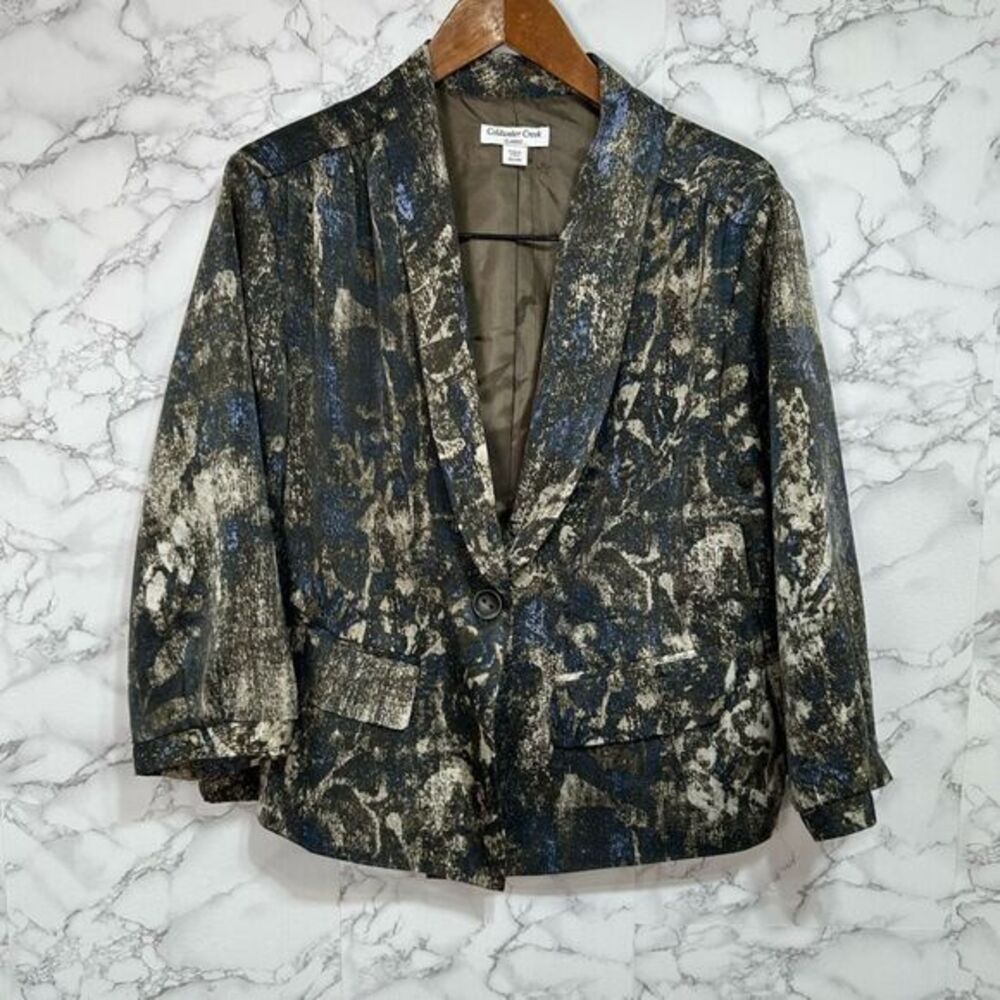 Coldwater Creek Women's Black & Blue Print Blazer